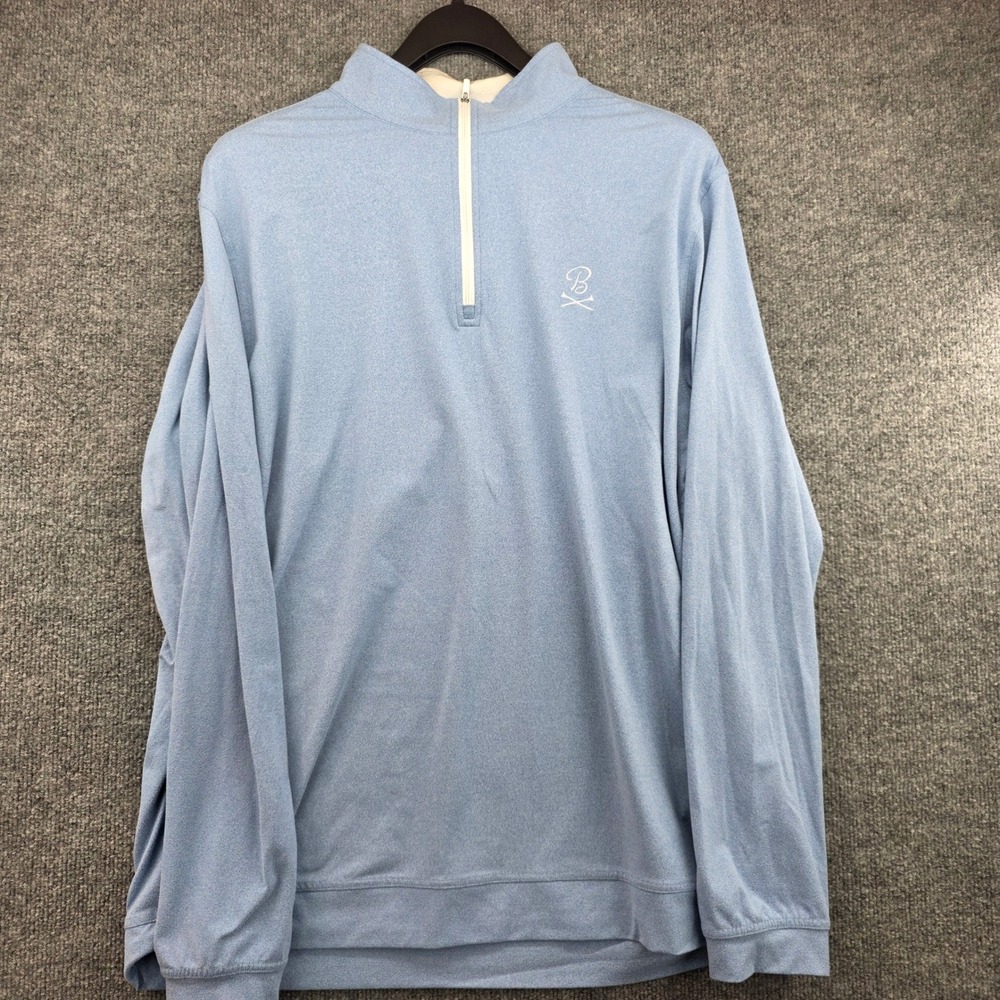 Rhoback Mens XL Quarter Zip Pullover Light Blue Heathered Barstool Logo Golf